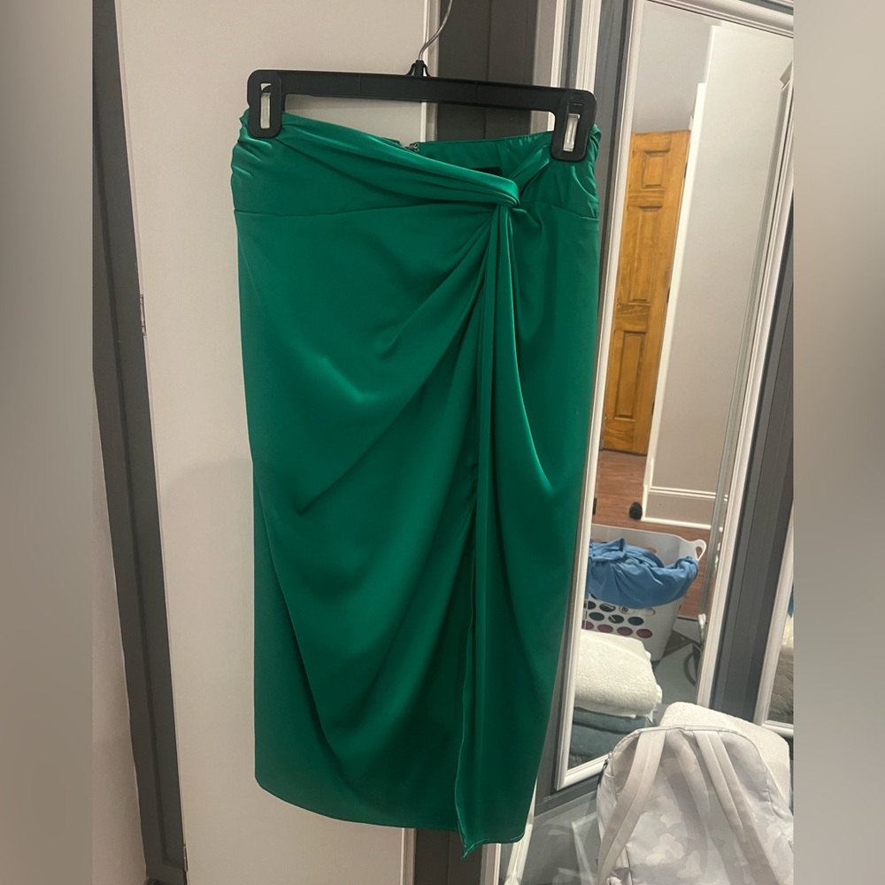 Green satin maxi skirt